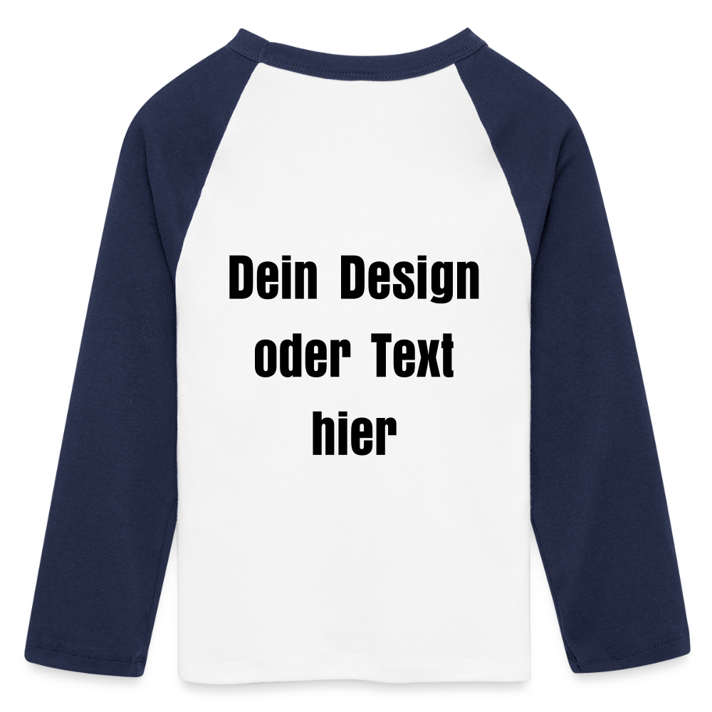 Frauen Cropped Baseball T-Shirt 3/4 Arm - personalisierbare Vorder- und Rückseite - Weiß/Navy 