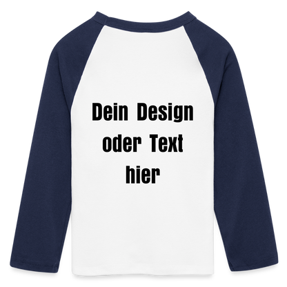 Frauen Cropped Baseball T-Shirt 3/4 Arm - personalisierbare Vorder- und Rückseite - Weiß/Navy 