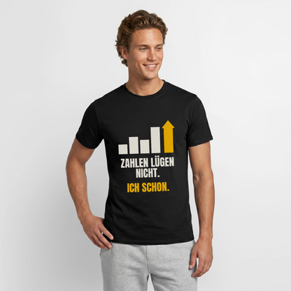 "Zahlen lügen nicht. Ich schon." Motiv-T-Shirt für Männer, Farbe Schwarz, Model