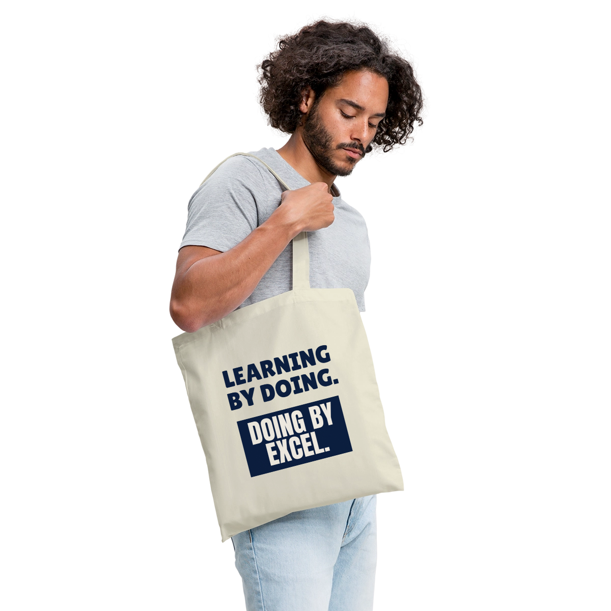 "Learning by doing. Doing by Excel." Stoffbeutel, Farbe Natur