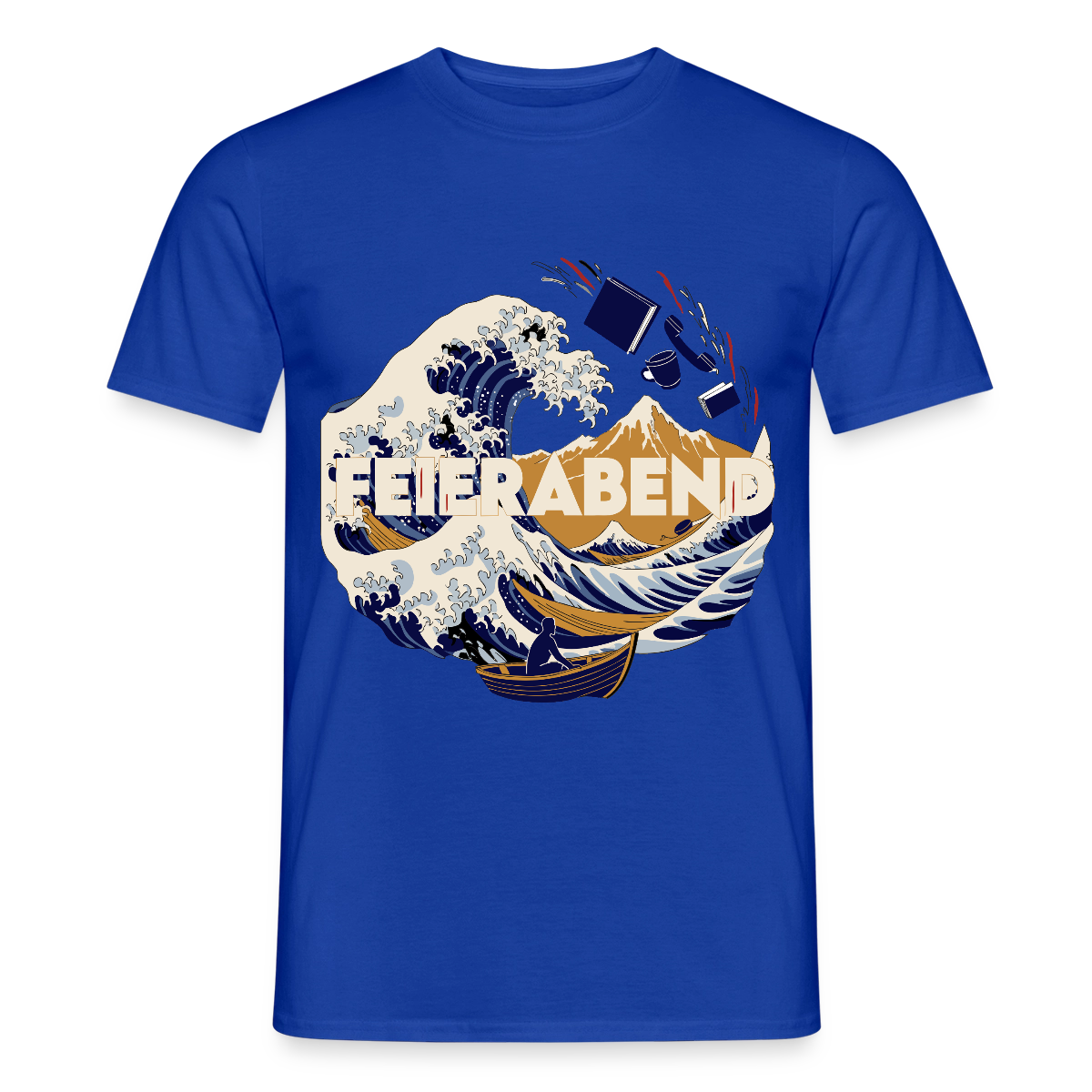 "Feierabend. Ukiyo-e-Motiv" Motiv-T-Shirt für Männer, Farbe Dunkelblau