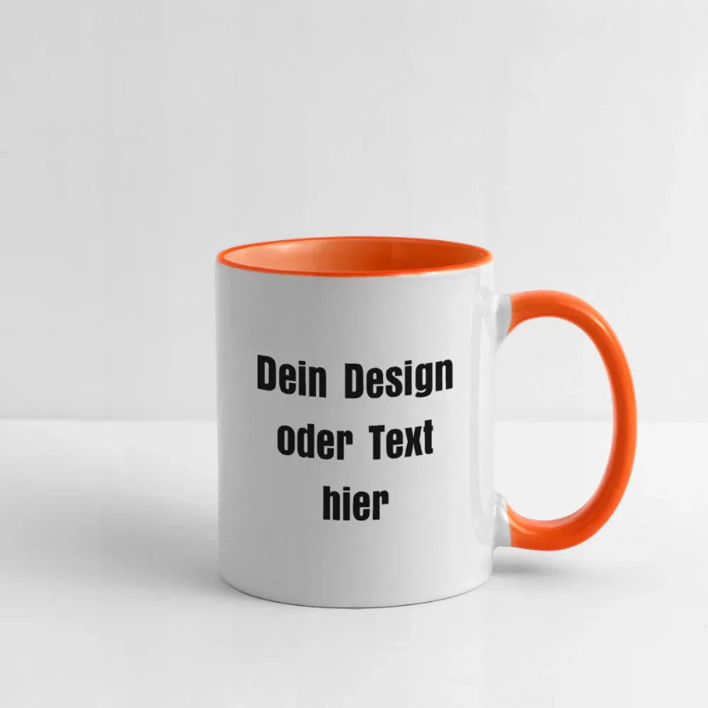 Keramiktasse zweifarbig 325ml - personalisierbar - Weiß/Orange