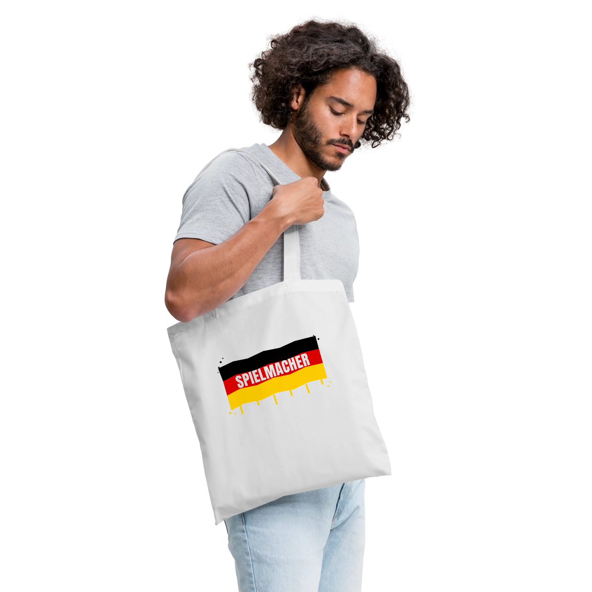Spielmacher. Fahnen-Motiv Stoffbeutel, Farbe Weiß, Model