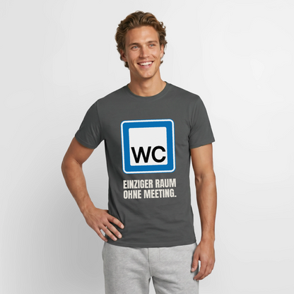 "WC: einziger Raum ohne Meeting." Motiv-T-Shirt für Männer, Farbe Anthrazit