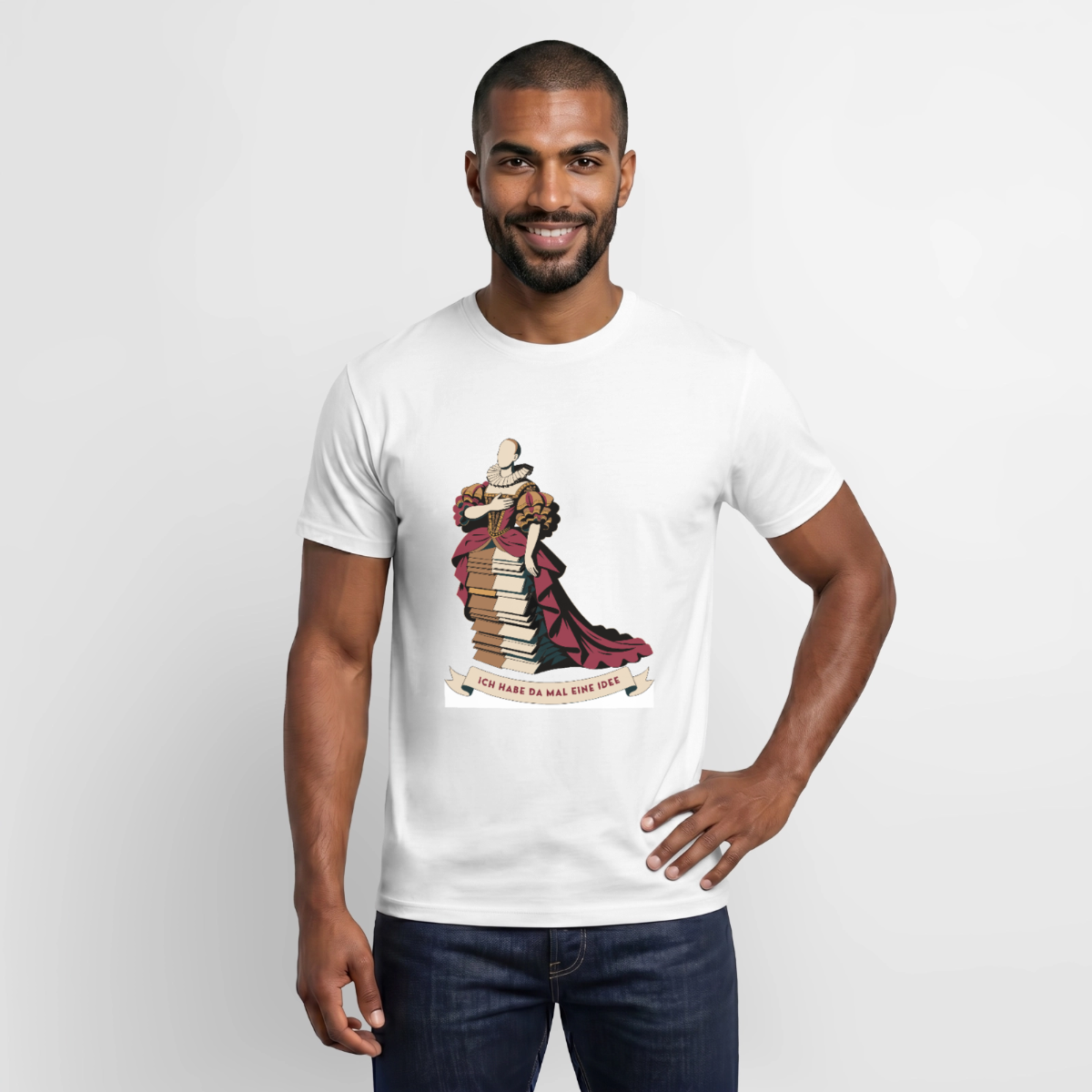 "Ich habe da mal eine Idee. Barock-Motiv" Motiv-T-Shirt für Männer, Farbe Weiß
