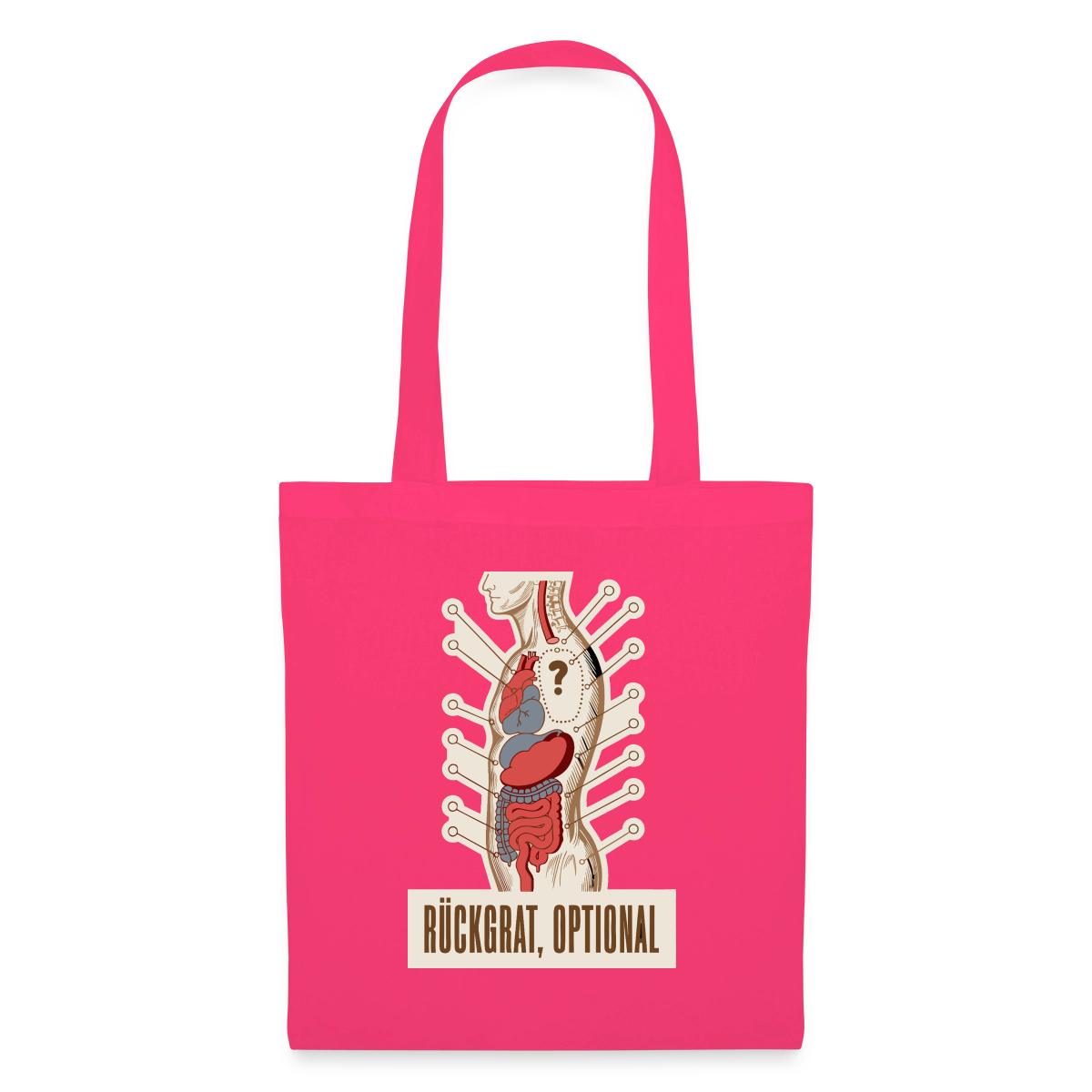 Rückgrat, optional. Anatomie-Motiv Stoffbeutel, Farbe Azalea