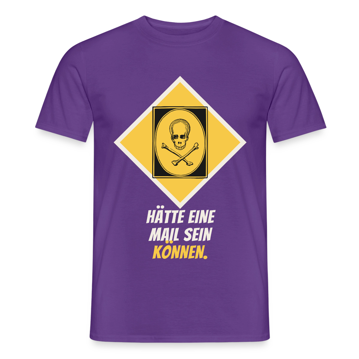Hätte eine Mail sein können. Gefahrzeichen-Motiv Motiv-T-Shirt für Männer, Farbe Lila