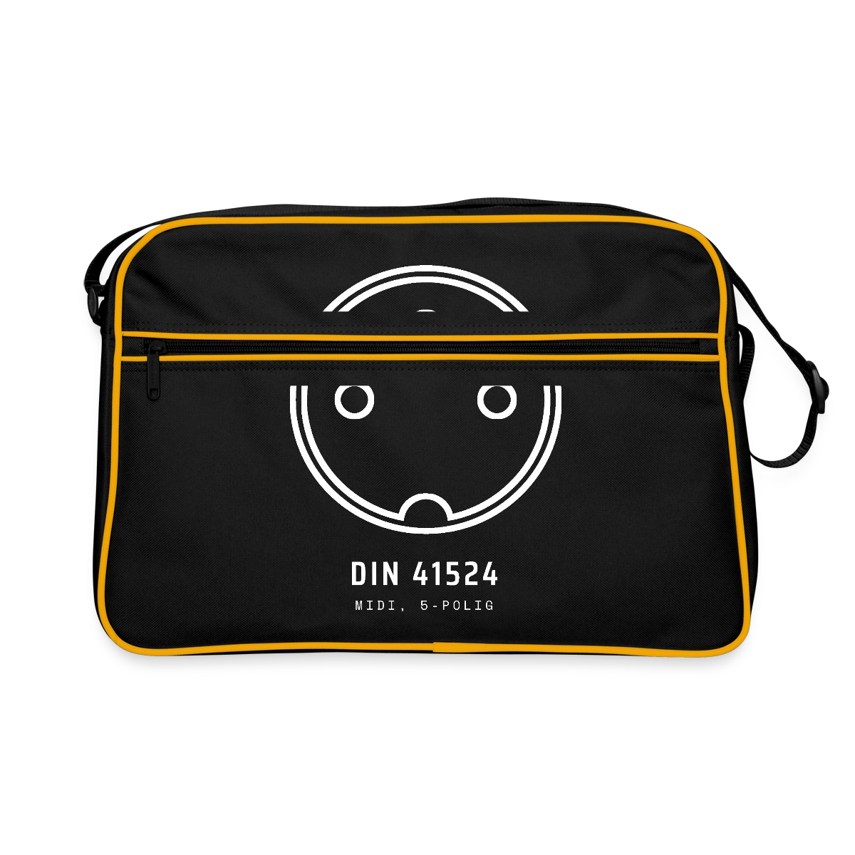 "DIN 41524, MIDI 5-polig" Motiv-Retro-Tasche, Farbe Schwarz/Gold