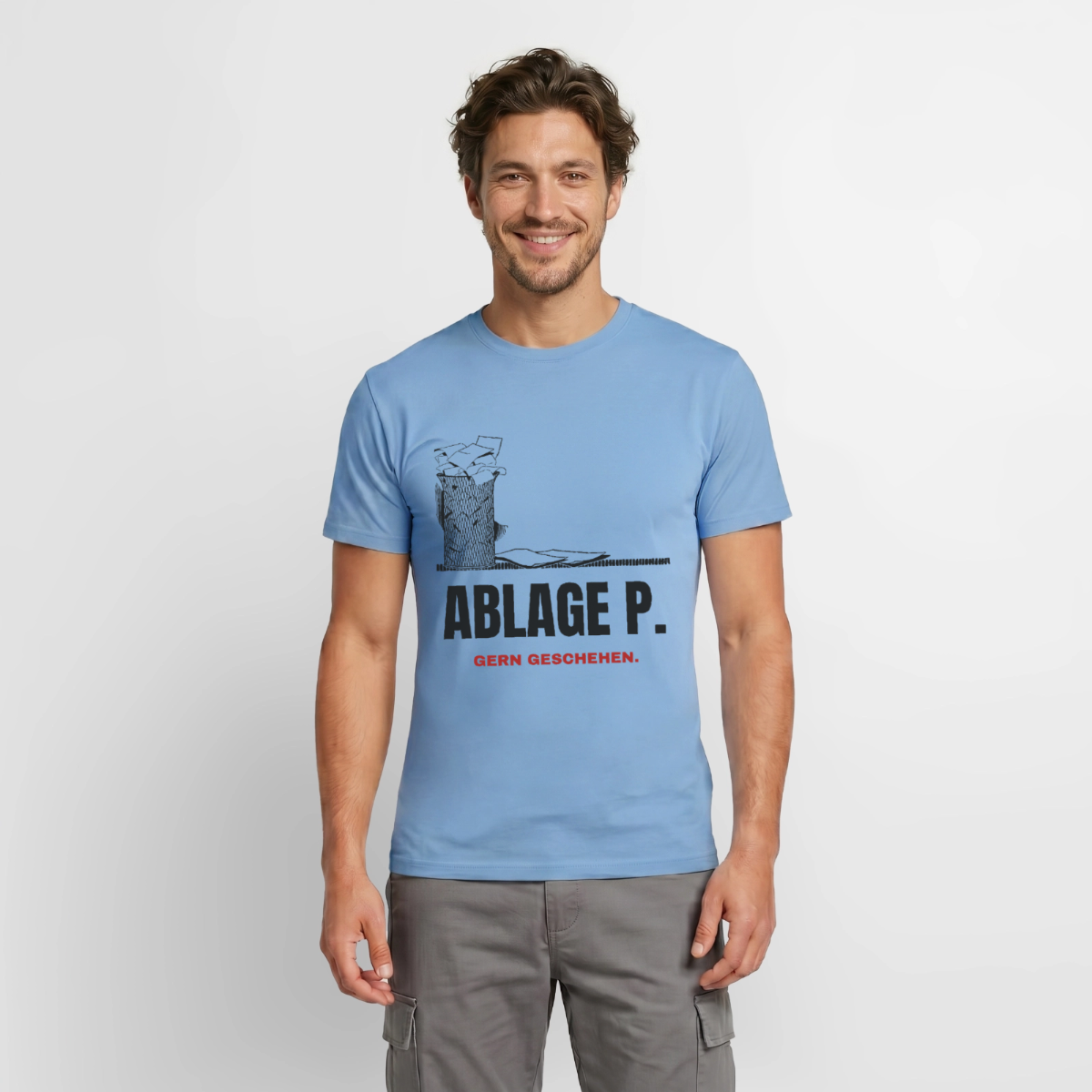 Ablage P. Gern geschehen. Motiv-T-Shirt für Männer, Farbe Carolina Blue, Model