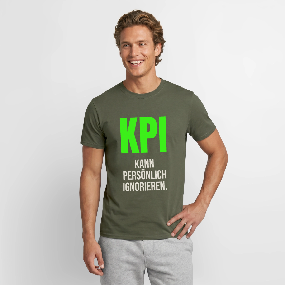 "KPI kann persönlich ignorieren." Motiv-T-Shirt für Männer, Farbe Militärgrün