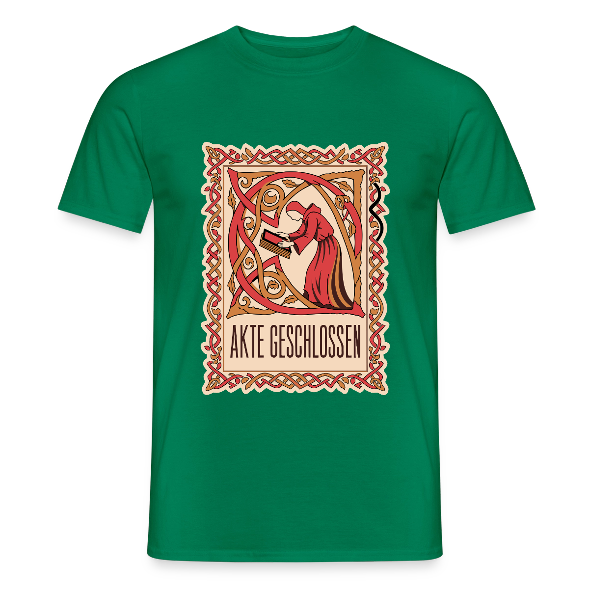 "Akte geschlossen. Buchmalerei-Motiv" Motiv-T-Shirt für Männer, Farbe Kelly Green
