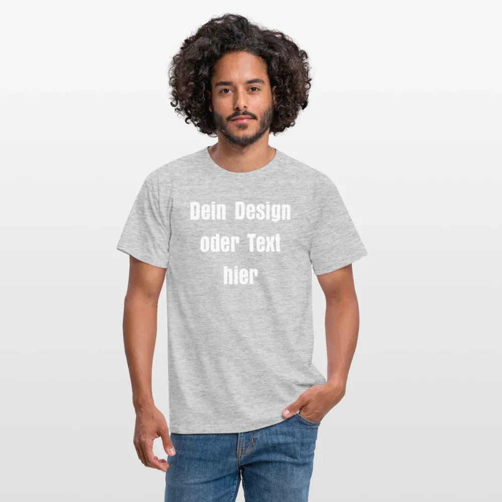 Männer T-Shirt - personalisierbare Vorder- und Rückseite - Grau meliert