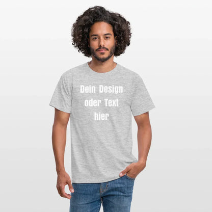 Männer T-Shirt - personalisierbare Vorder- und Rückseite - Grau meliert