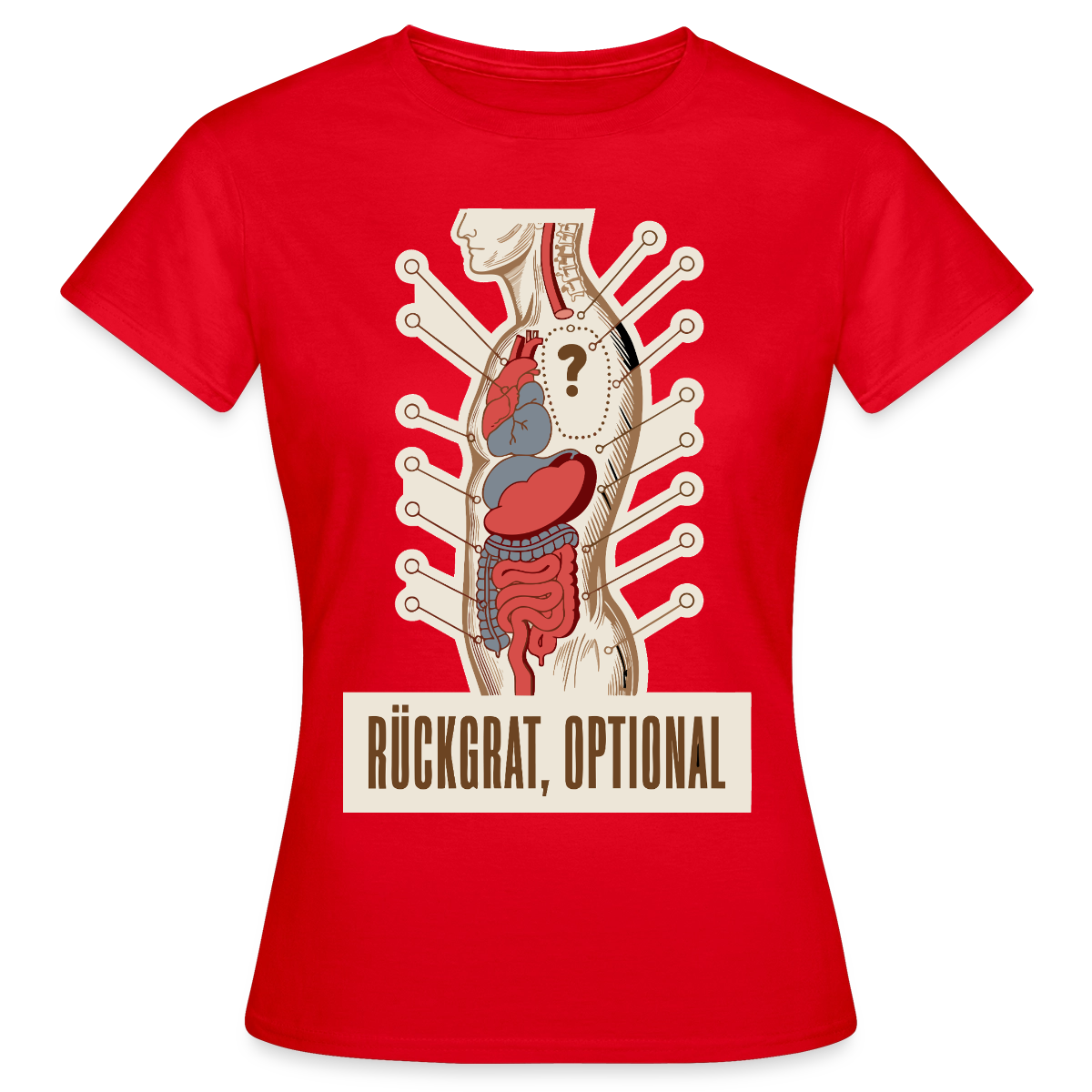 Rückgrat, optional. Anatomie-Motiv Motiv-T-Shirt für Frauen, Farbe Rot