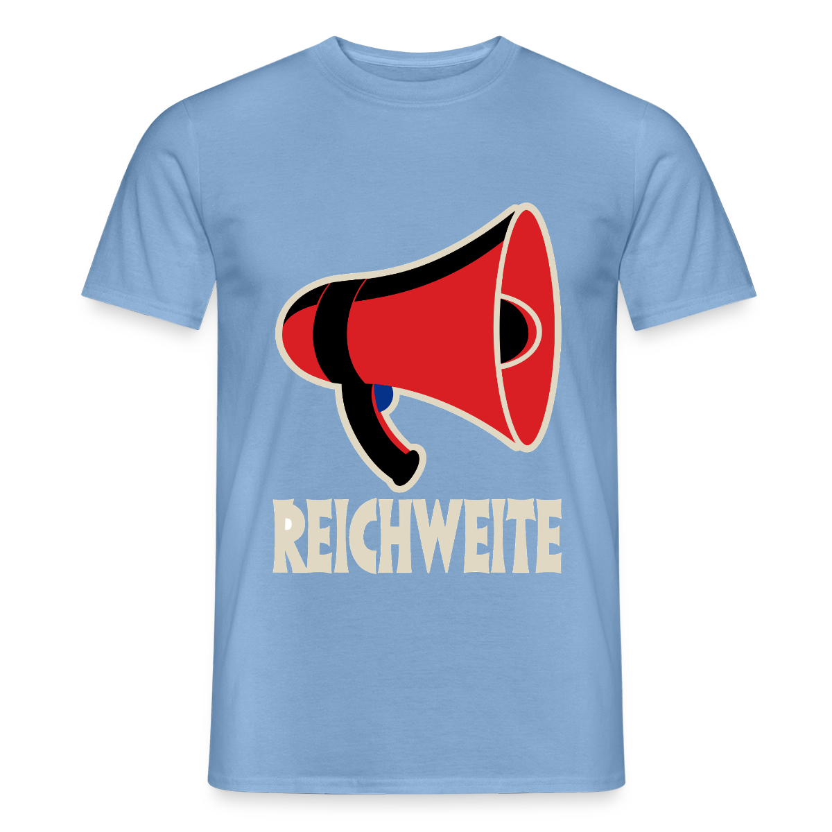 Reichweite. Sachplakat-Motiv Motiv-T-Shirt für Männer, Farbe Carolina Blue