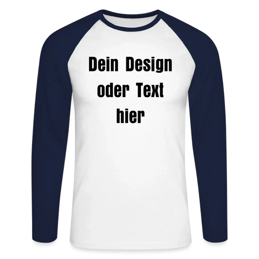 Männer Baseballshirt langarm - personalisierbare Vorder- und Rückseite - Weiß/Navy