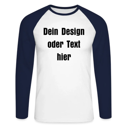 Männer Baseballshirt langarm - personalisierbare Vorder- und Rückseite - Weiß/Navy