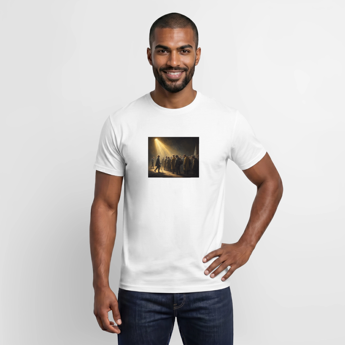 Das Teamfoto. Renaissance-Motiv Motiv-T-Shirt für Männer, Farbe Weiß, Model