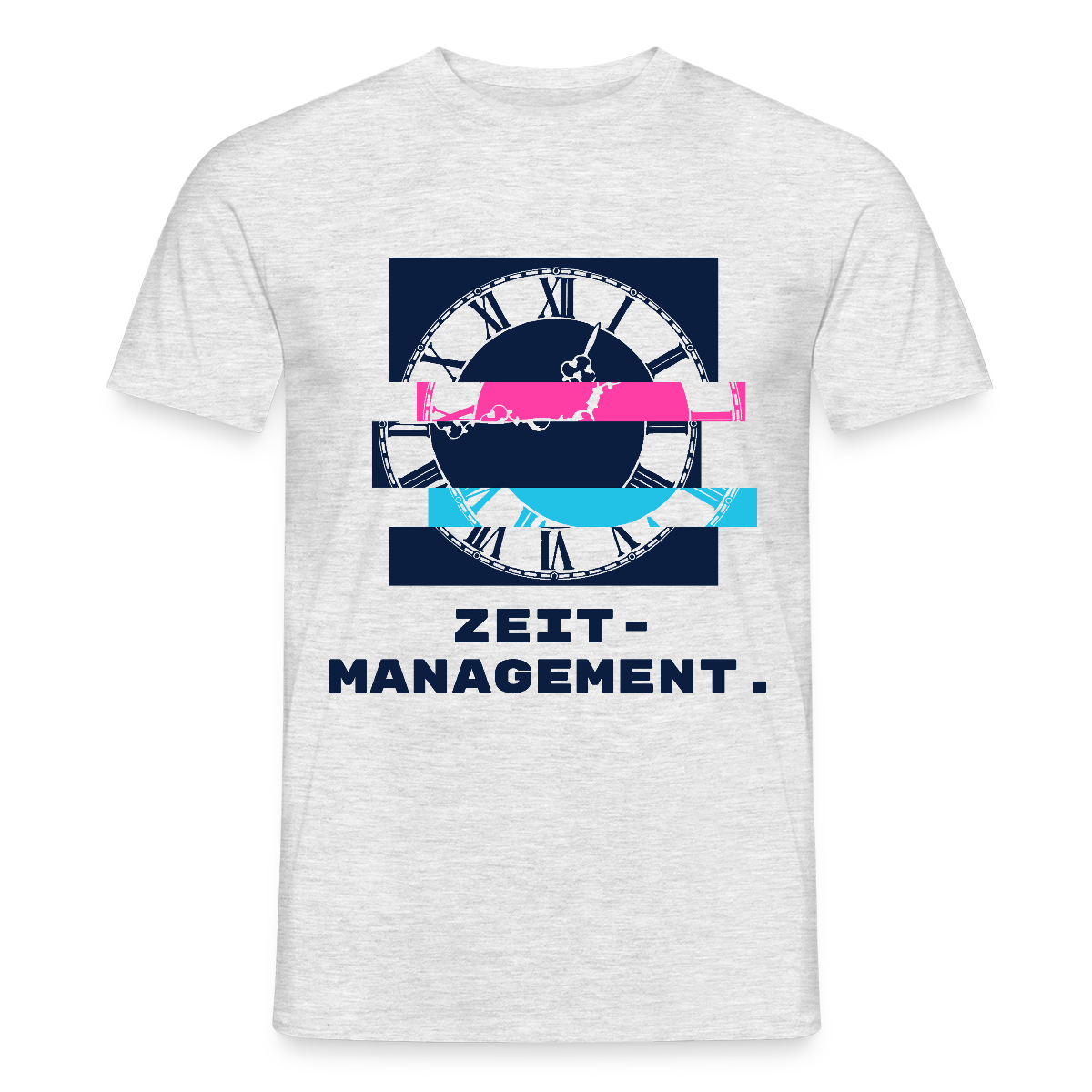 "Zeitmanagement. Glitch-Motiv" Motiv-T-Shirt für Männer, Farbe Grau meliert