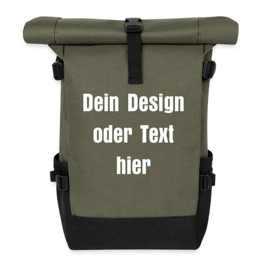 Rolltop Rucksack - personalisierbar - Olive/Schwarz