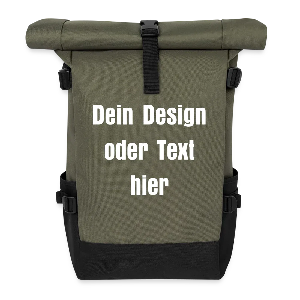 Rolltop Rucksack - personalisierbar - Olive/Schwarz