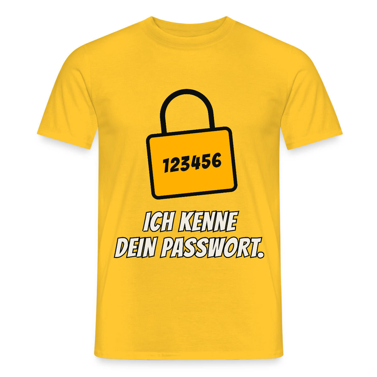 Ich kenne dein Passwort. Motiv-T-Shirt für Männer, Farbe Gelb