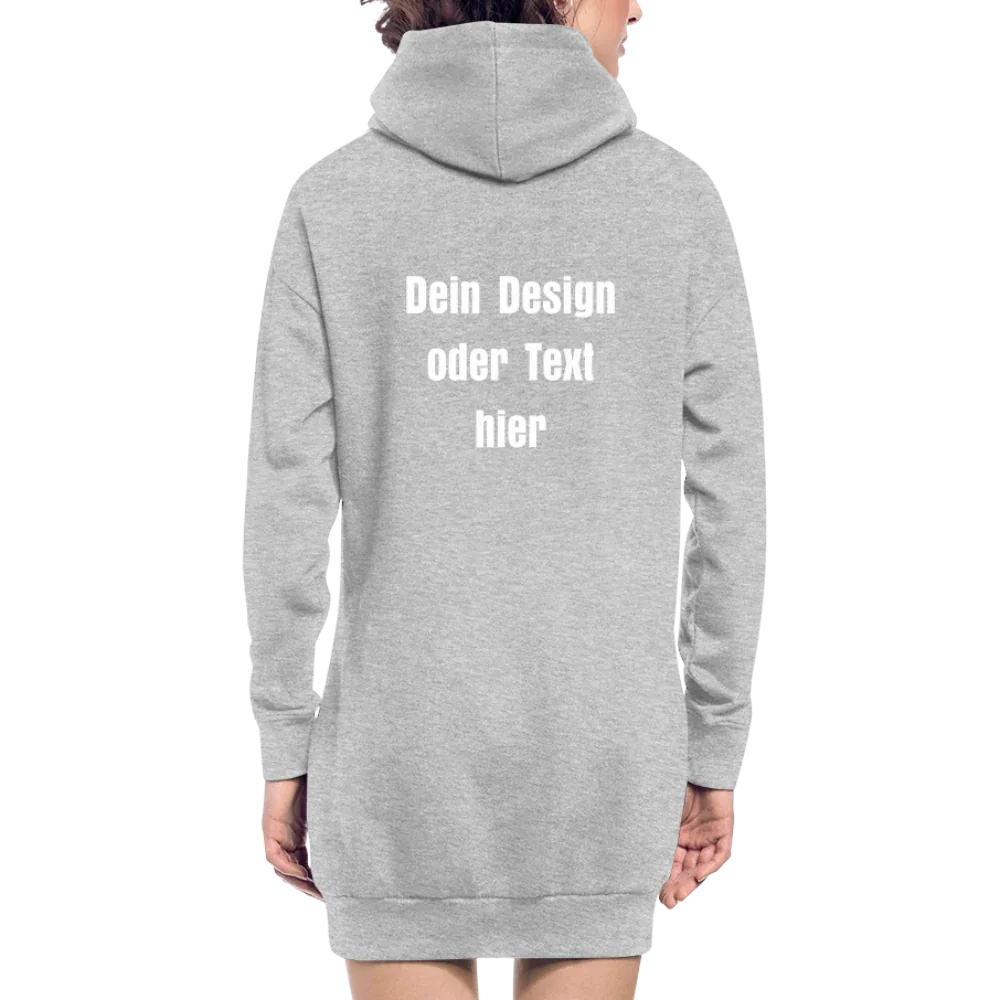 Hoodie-Kleid / Kapuzenpullover in Kleidlänge - personalisierbare Vorder- und Rückseite - Grau meliert