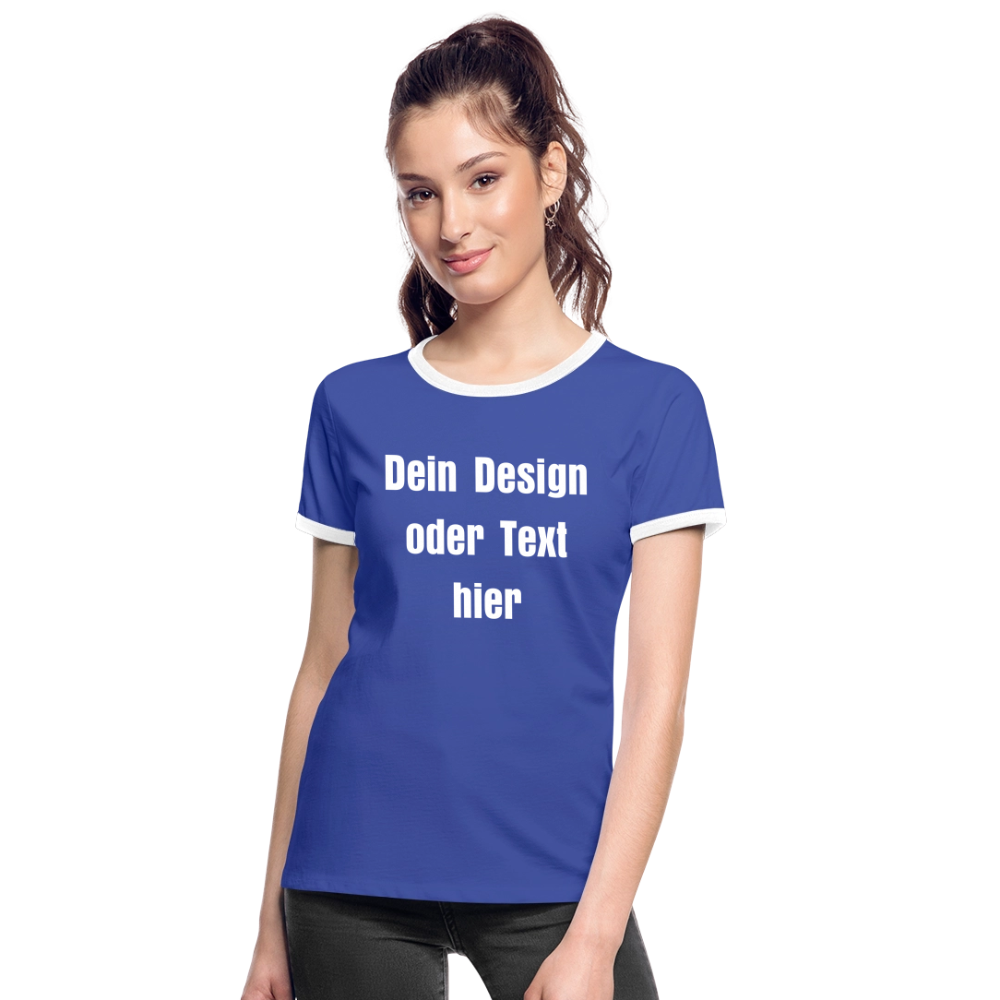 Frauen Kontrast-T-Shirt - personalisierbare Vorder- und Rückseite - Blau/Weiß