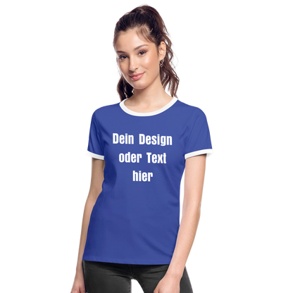 Frauen Kontrast-T-Shirt - personalisierbare Vorder- und Rückseite - Blau/Weiß