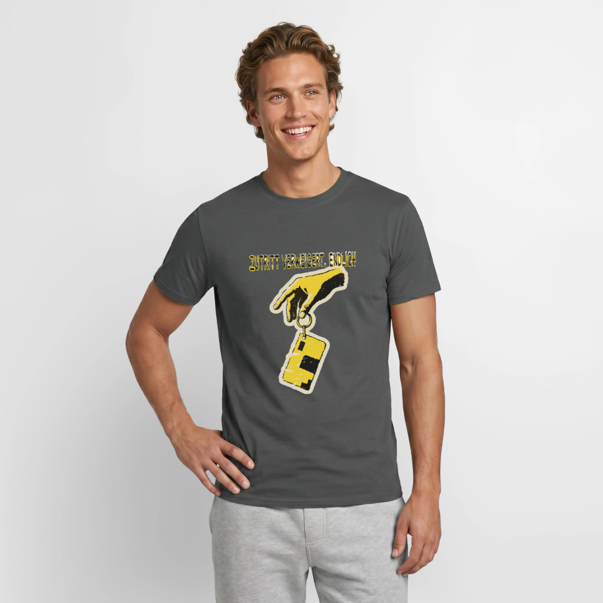 "Zutritt verweigert. Endlich." Motiv-T-Shirt für Männer, Farbe Anthrazit