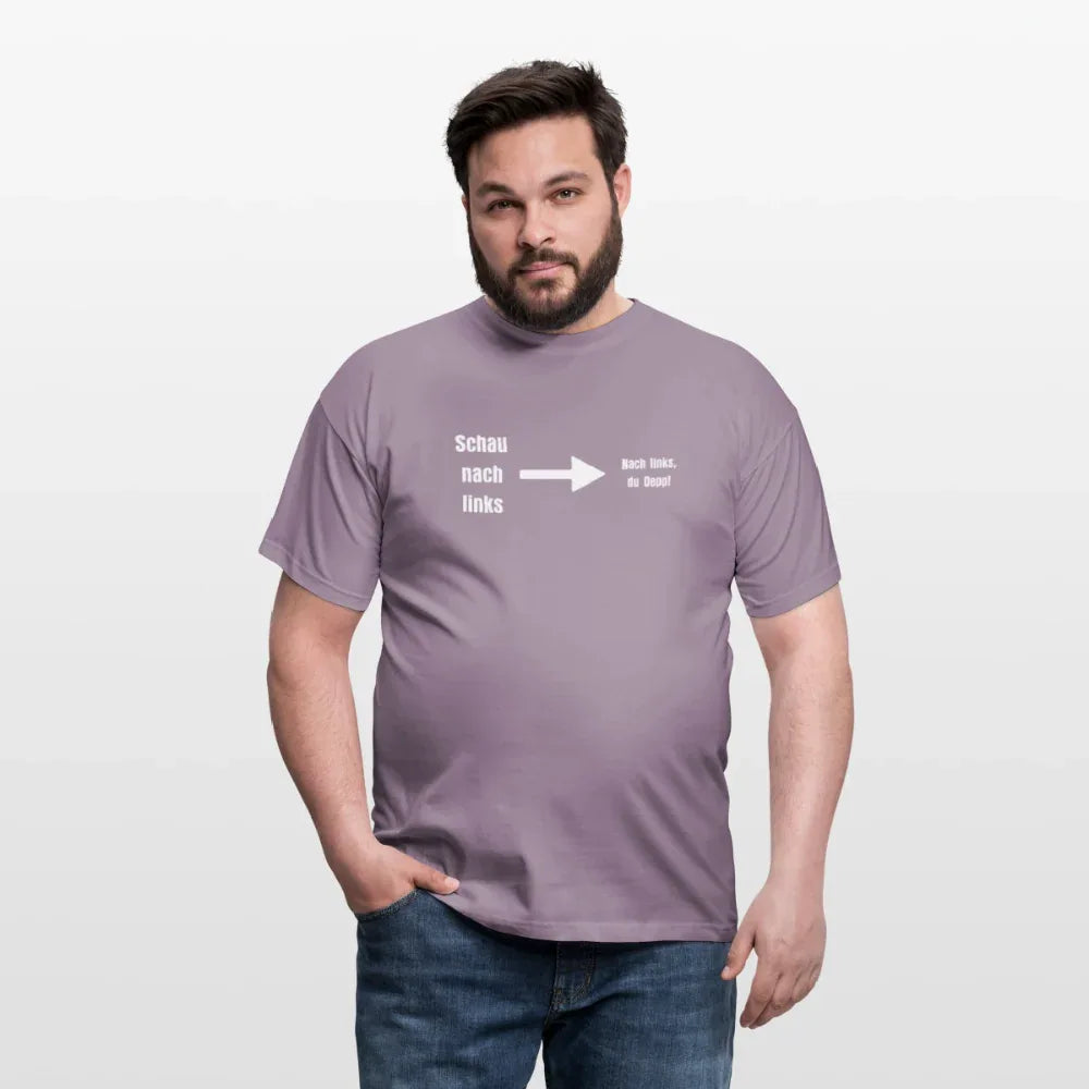"Schau nach links" Motiv-T-Shirt für Männer - Lilagrau 