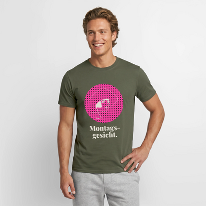 "Montagsgesicht. Art-déco-Motiv" Motiv-T-Shirt für Männer, Farbe Militärgrün