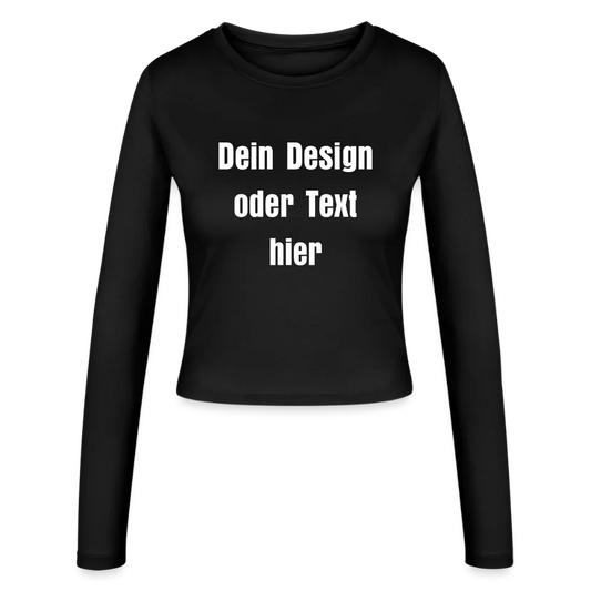 Frauen Slim Fit Langarmshirt - personalisierbare Vorder- und Rückseite - Schwarz