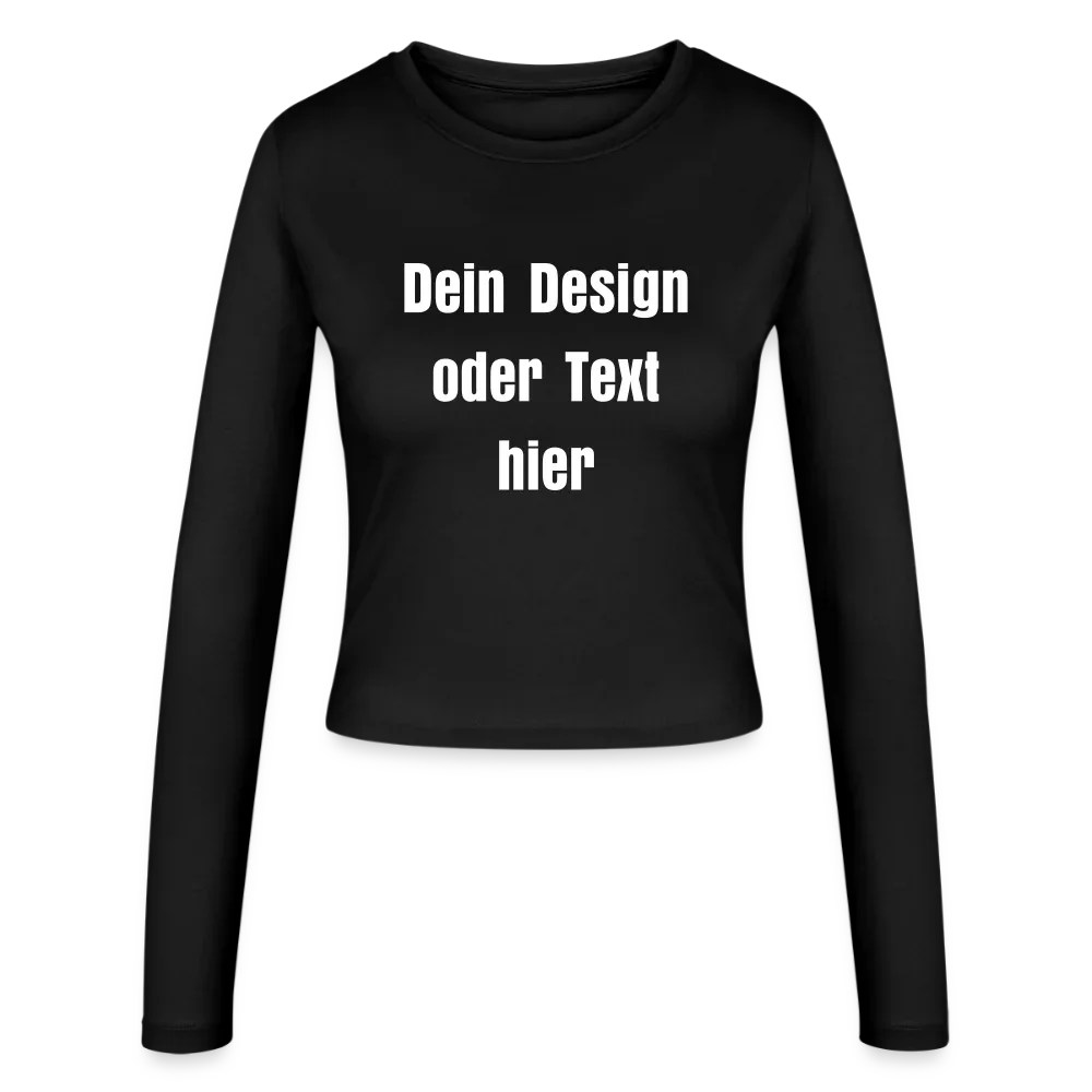Frauen Slim Fit Langarmshirt - personalisierbare Vorder- und Rückseite - Schwarz