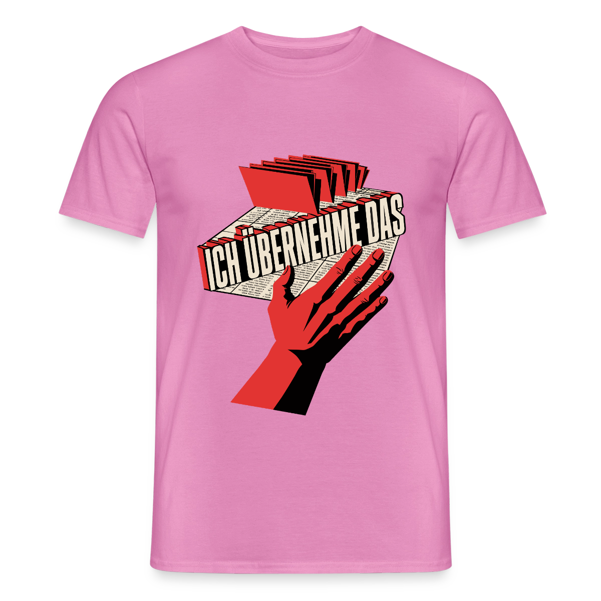 Ich übernehme das. Konstruktivismus-Motiv Motiv-T-Shirt für Männer, Farbe Pink
