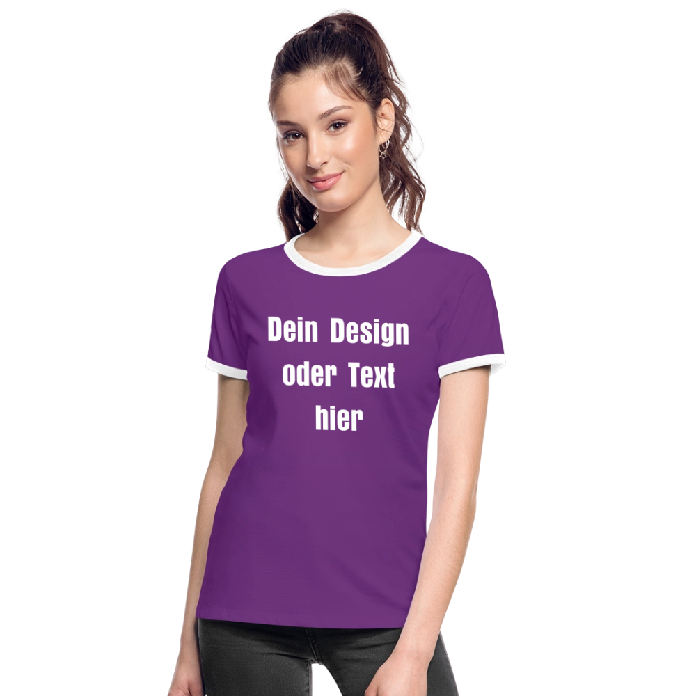 Frauen Kontrast-T-Shirt - personalisierbare Vorder- und Rückseite - Lila/Weiß