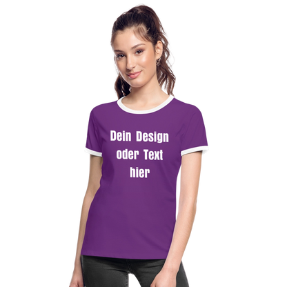 Frauen Kontrast-T-Shirt - personalisierbare Vorder- und Rückseite - Lila/Weiß