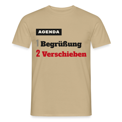 Agenda: 1 Begrüßung, 2 Verschieben Motiv-T-Shirt für Männer, Farbe Sandbeige