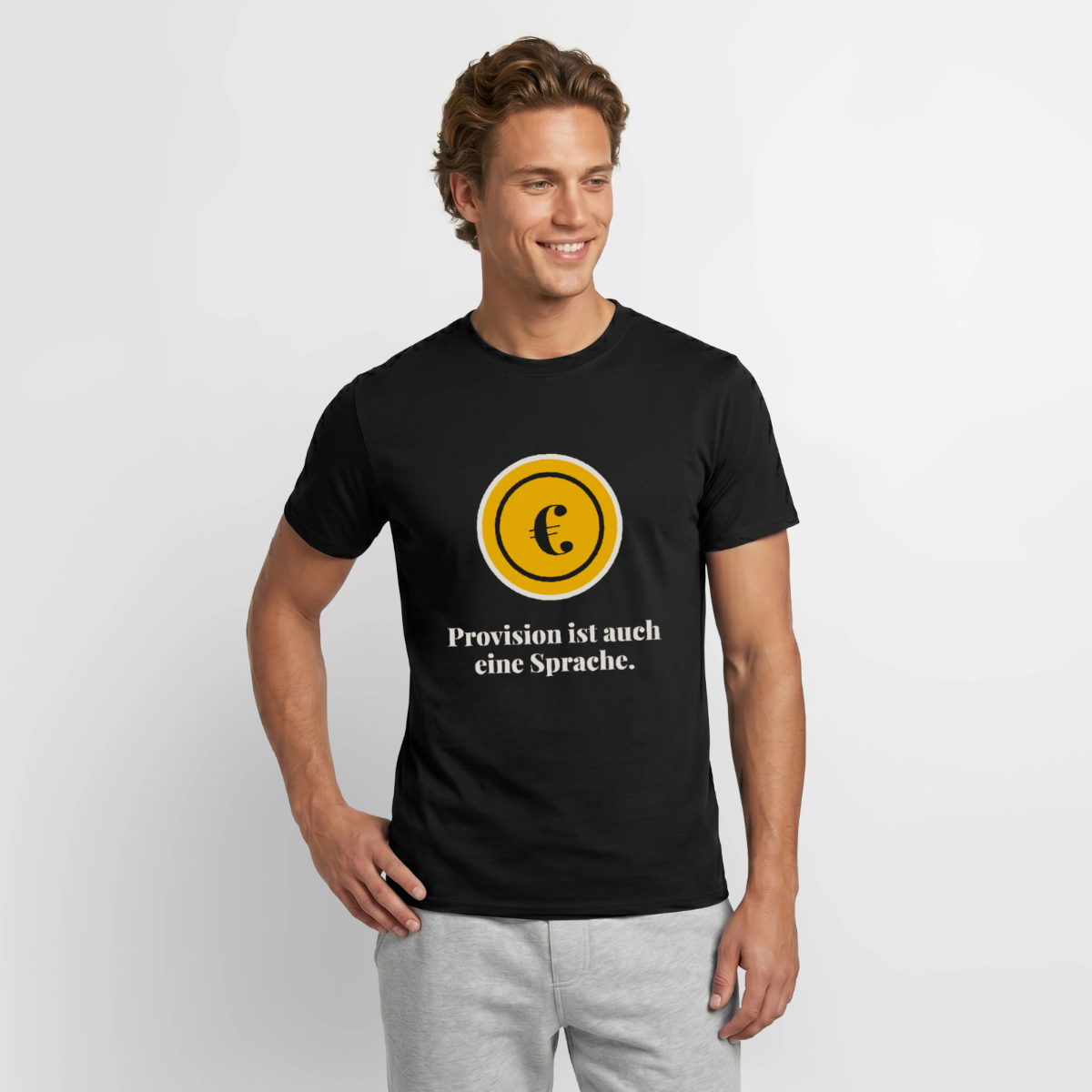 "Provision ist auch eine Sprache." Motiv-T-Shirt für Männer, Farbe Schwarz, Model