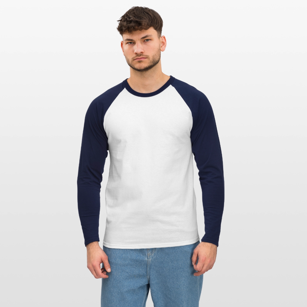 Männer Baseballshirt langarm - personalisierbare Vorder- und Rückseite - Weiß/Navy