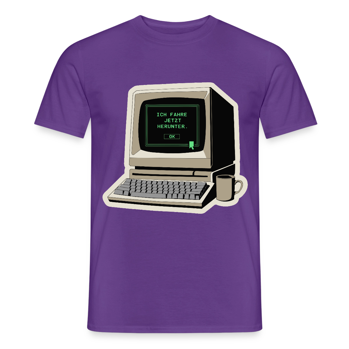 Ich fahre jetzt herunter. Motiv-T-Shirt für Männer, Farbe Lila