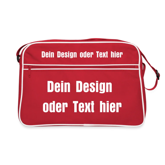 Retro Tasche mit Reißverschluss - personalisierbar - Rot/Weiß