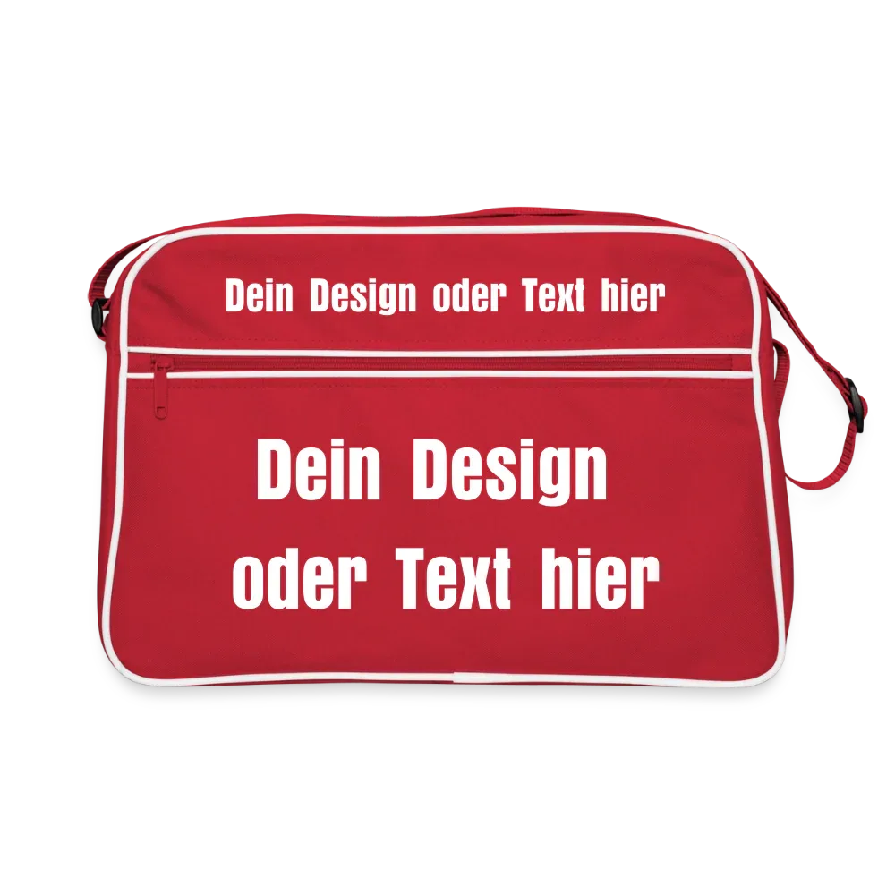 Retro Tasche mit Reißverschluss - personalisierbar - Rot/Weiß