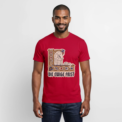 "Die ewige Frist. Buchmalerei-Motiv" Motiv-T-Shirt für Männer, Farbe Rot