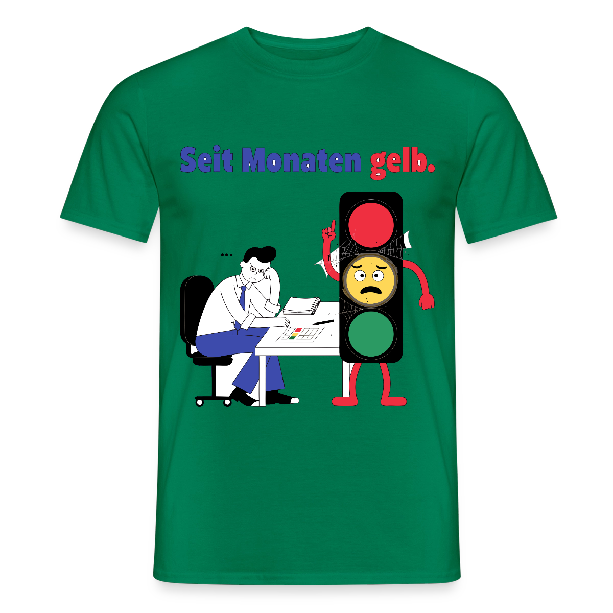 "Seit Monaten gelb. Ampel-Motiv" Motiv-T-Shirt für Männer, Farbe Kelly Green
