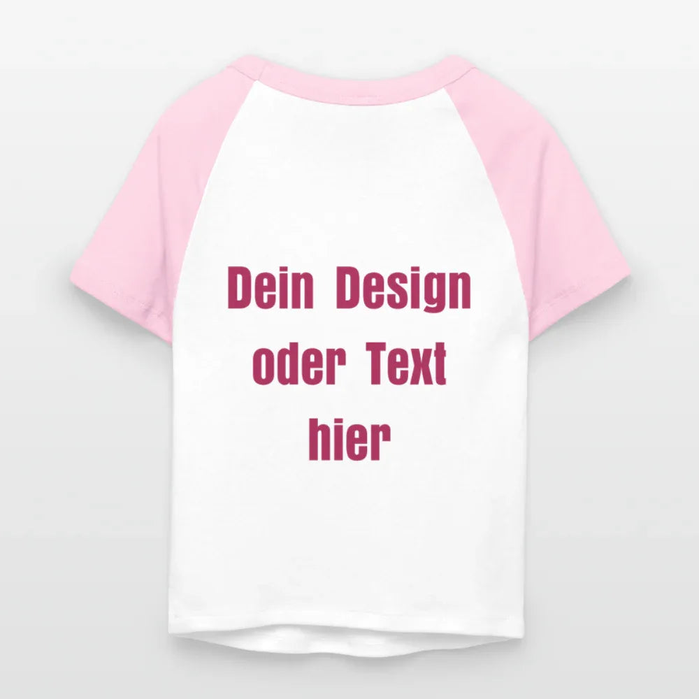 Frauen Cropped Baseball T-Shirt - personalisierbare Vorder- und Rückseite - Weiß/Pink