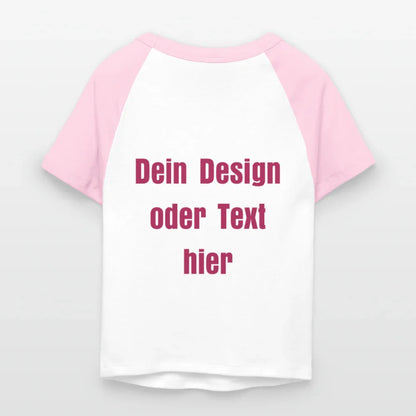 Frauen Cropped Baseball T-Shirt - personalisierbare Vorder- und Rückseite - Weiß/Pink