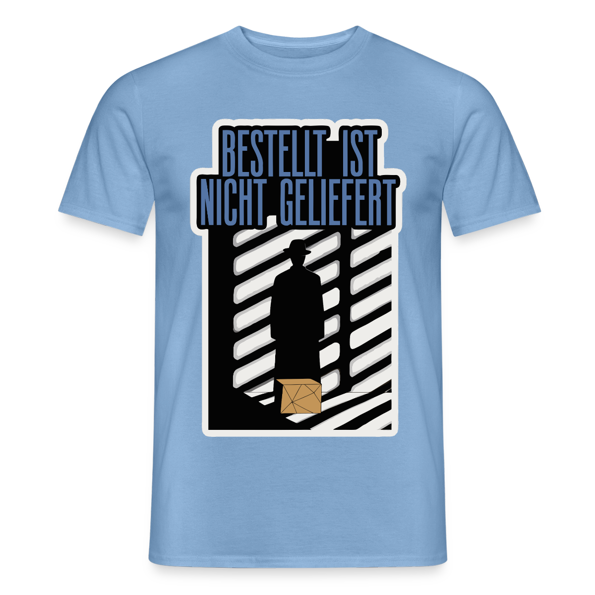 "Bestellt ist nicht geliefert. Film-noir-Motiv" Motiv-T-Shirt für Männer, Farbe Carolina Blue