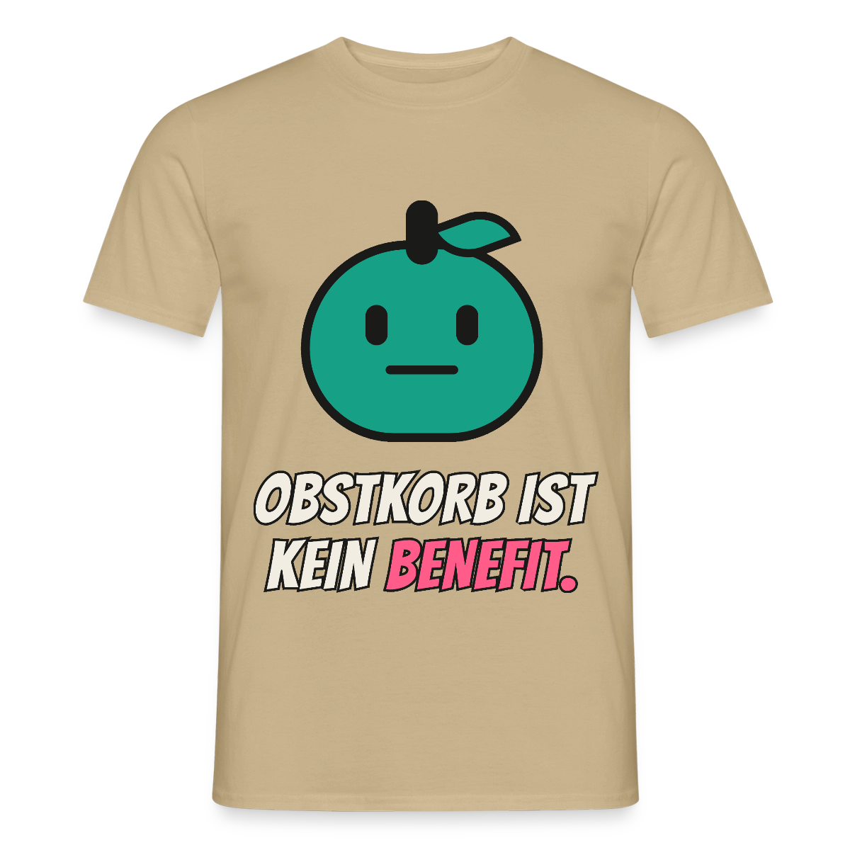 Obstkorb ist kein Benefit. Motiv-T-Shirt für Männer, Farbe Sandbeige