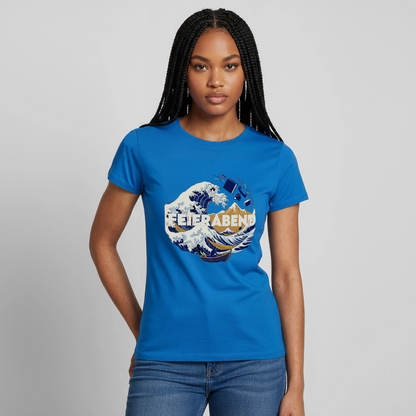 "Feierabend. Ukiyo-e-Motiv" Motiv-T-Shirt für Frauen, Farbe Royalblau